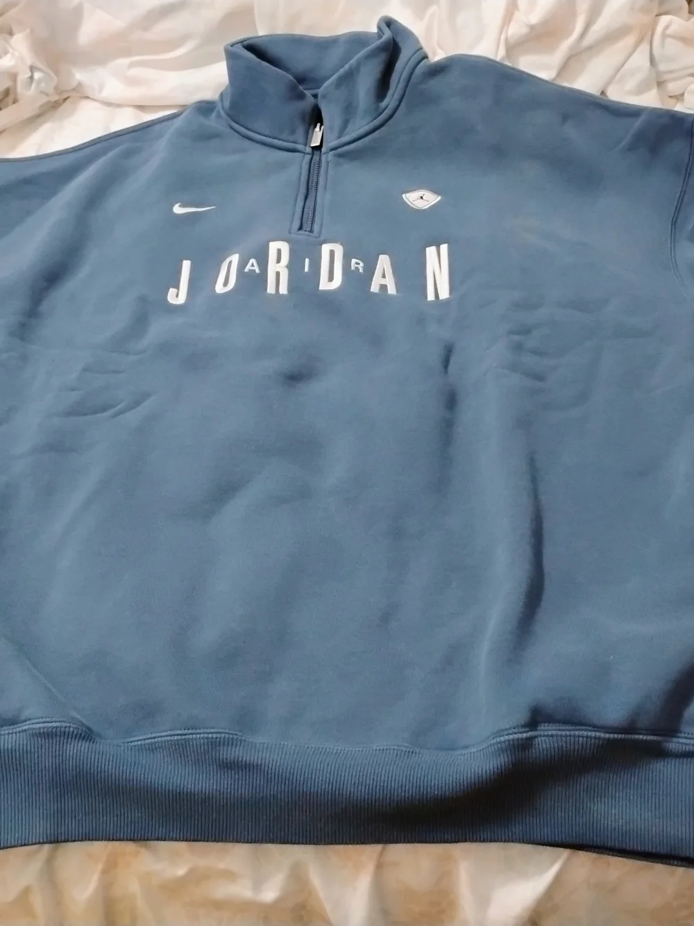 Jordan Men's 1/4 Zip-Up Pullover in Teal Blue with White Logo Size: Large NWT